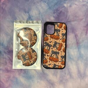 Halloween Pumpkin Pattern Black Edge Phone Case with Matching PopGrip Set